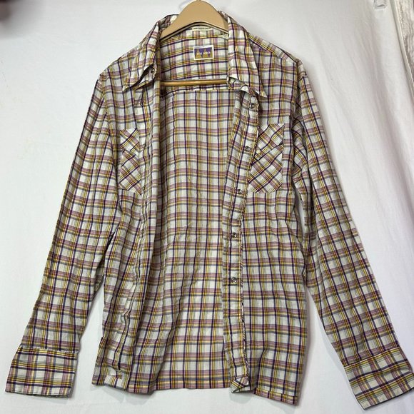 Mike Weber Flannel Pearl Snap Size Large Purple Pearl Snap Long Sleeve - Picture 4 of 5